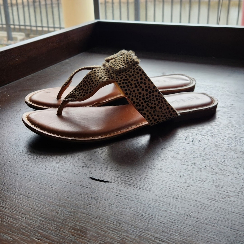 Kork-Ease Cream and Black Sandals with Leopard Print Accent - Picture 3 of 6